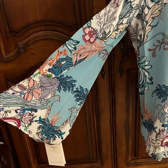 Hale Bob Blue and Pink Floral Beaded Silk Blouse, NWT, XL - Picture 5 of 11